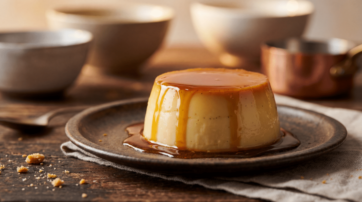 Crème caramel maison à la vanille, le dessert de grand‑mère fondant et réconfortant à partager en famille